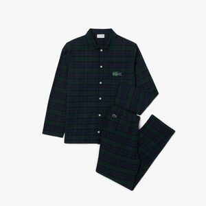LACOSTE Pajama Set Mens XXL Blue Green Plaid Flannel 2-Piece PJs Sleepwear